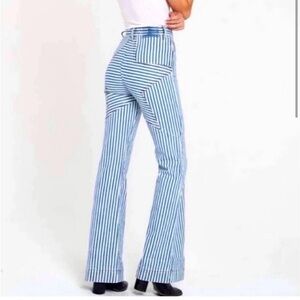 REVICE Blue and White Striped Flare Jeans